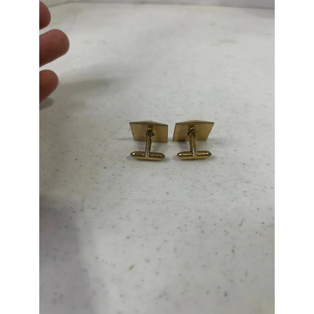 Vintage Gold Tone Square Pyramid Fleur De Lis Cufflinks‎ Mid Century Modern Mens